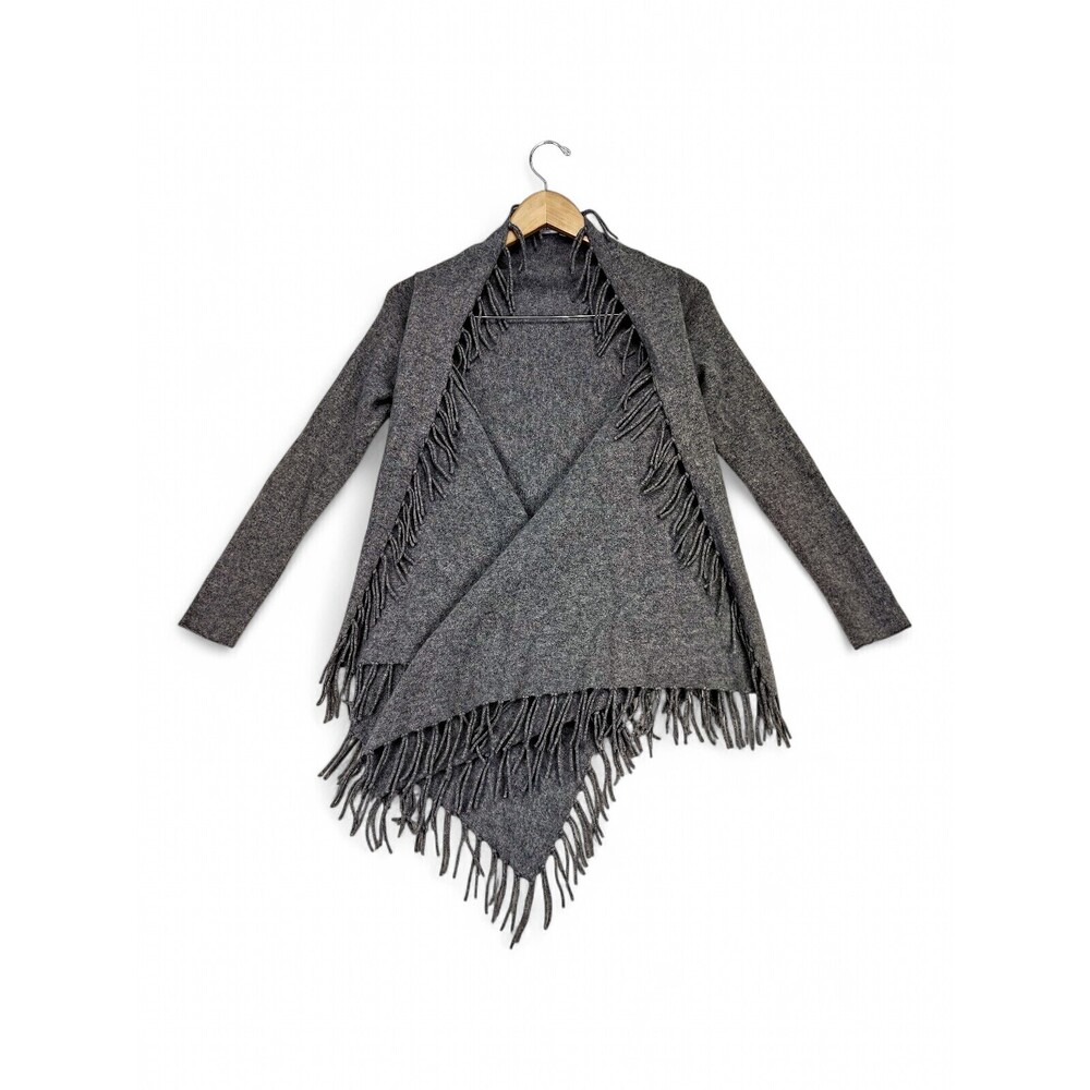 Blossom‎ Cashmere Gray Fringe Wrap Cardigan Sweater S
